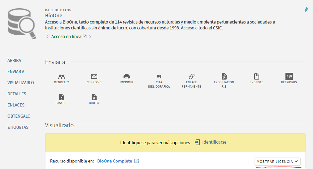 Ejemplo licencia BioOne